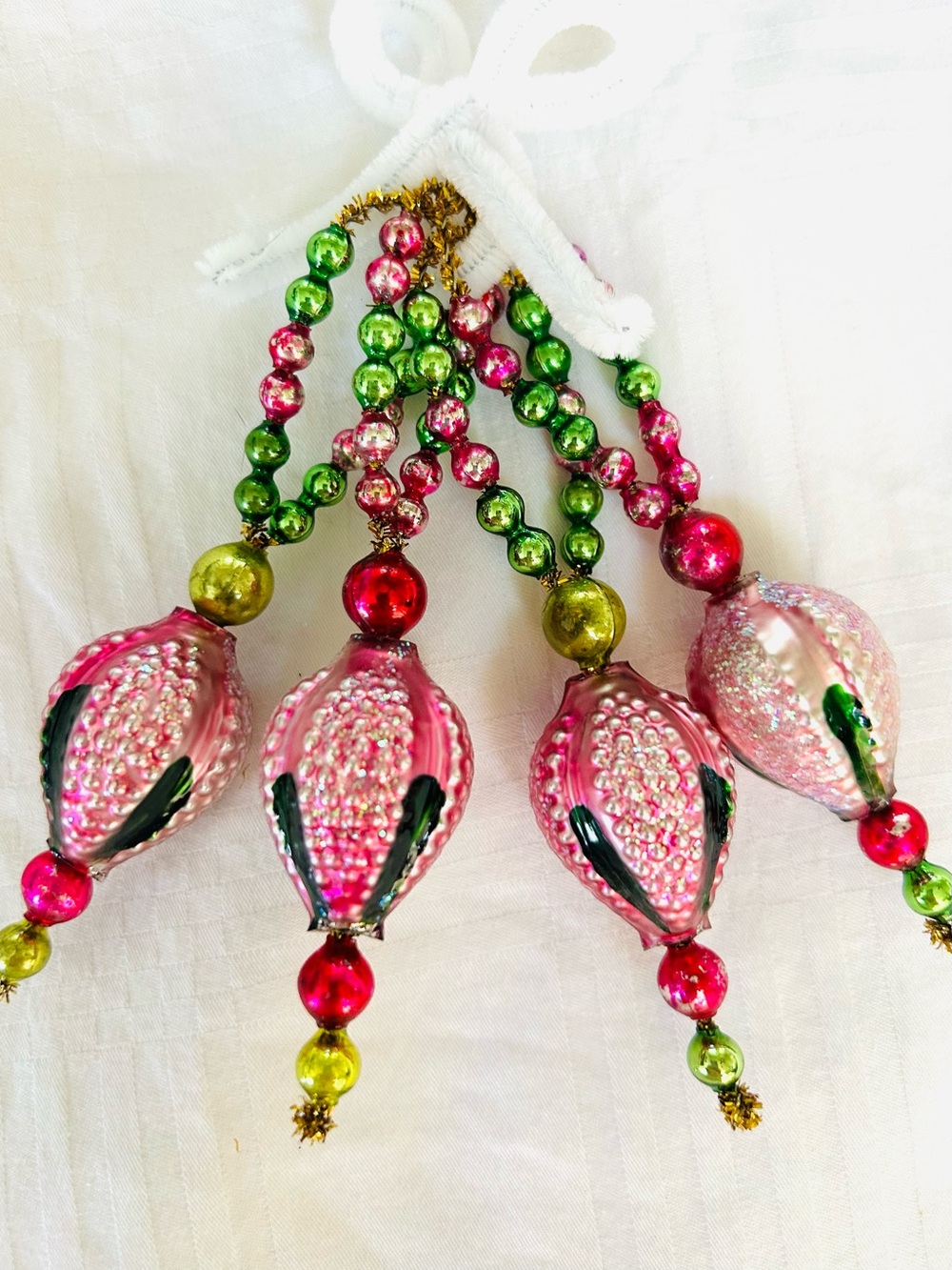 Vintage Repurposed holiday Xmas ornaments Christopher Radko Glass garland beads